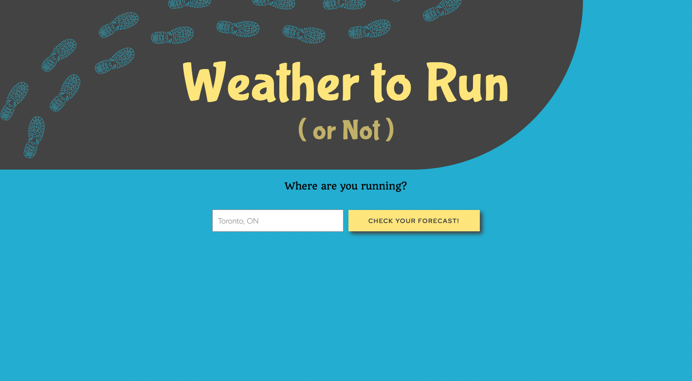 front page header of Weather to Run or Not app